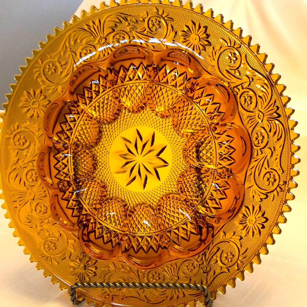Indiana Tiara Glass Egg Plate in Amber